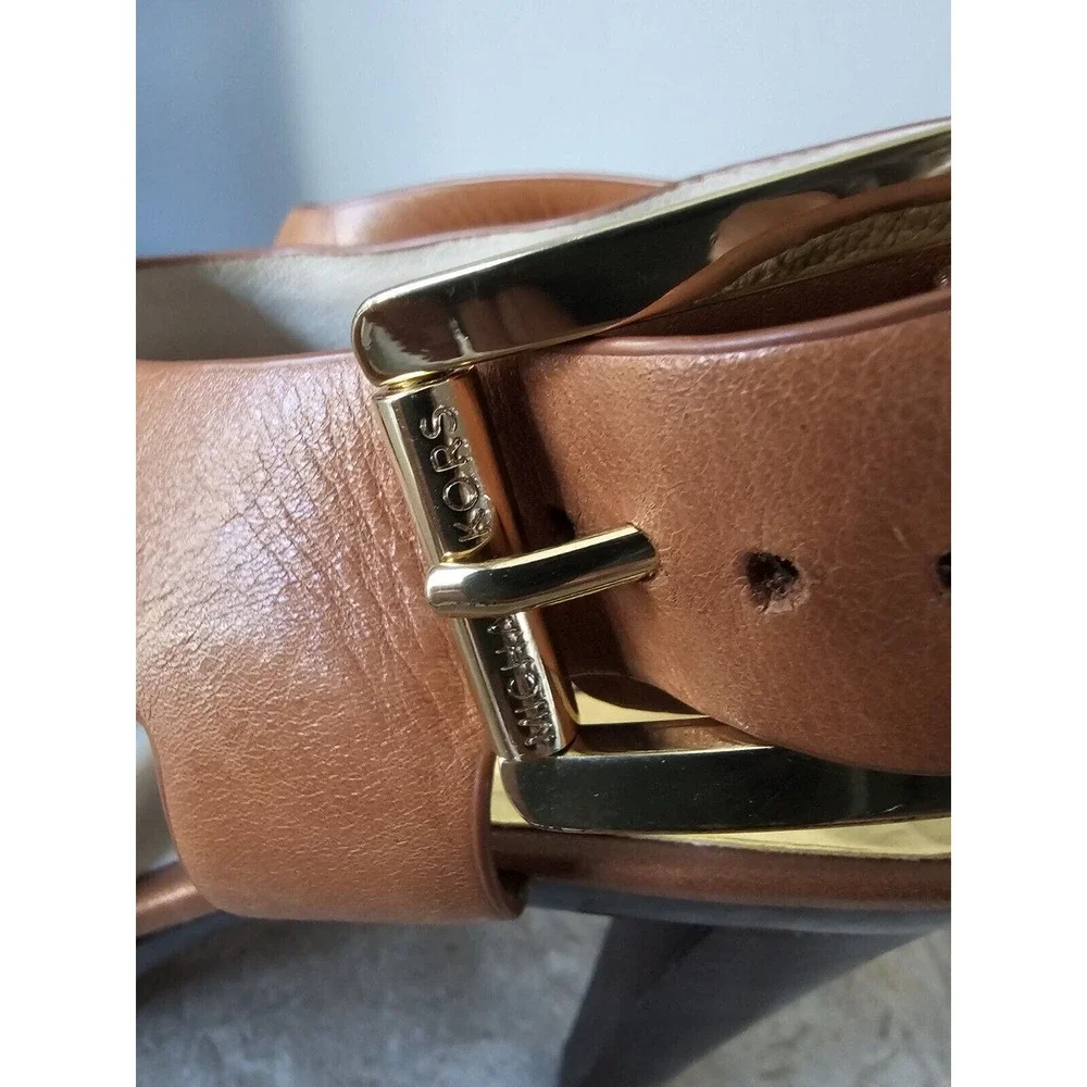 Michael Kors Womens Size 8 Luggage Tan Leather Open Toe Slingback Cone Heels - Picture 5 of 9